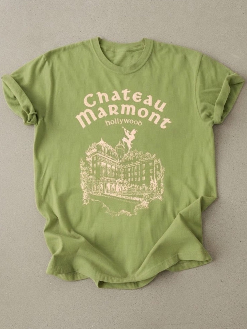 Chateau Marmont Hollywood Graphic Green Gildan T-Shirt
